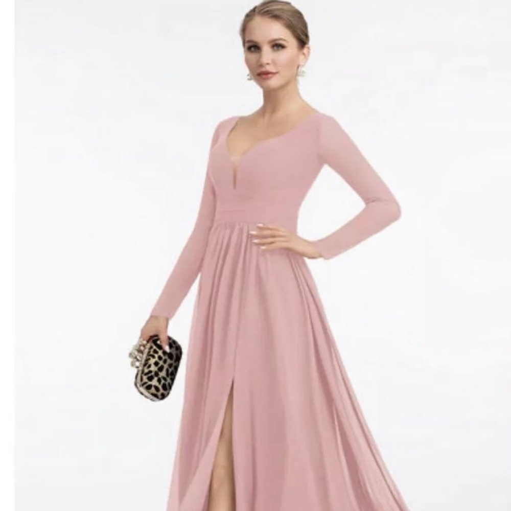 Blush A Line V neck floor length chiffon dress